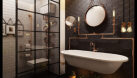 רעיונות לעיצוב חדרי רחצה שיק תעשייתי לחלל טרנדי